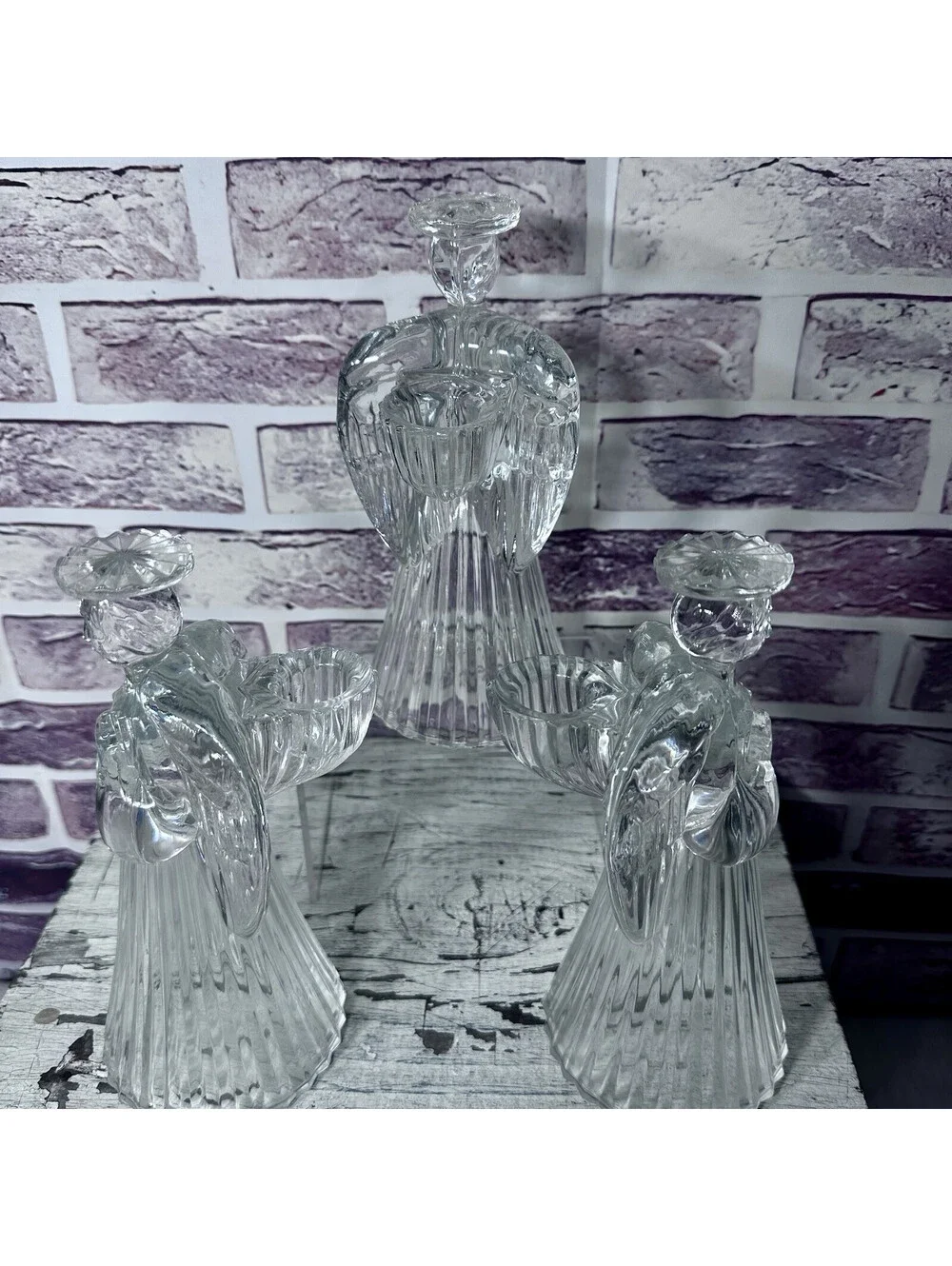 Vintage Avon 24%  Lead Crystal Glass Praying Angels Candle Holders Set of 3